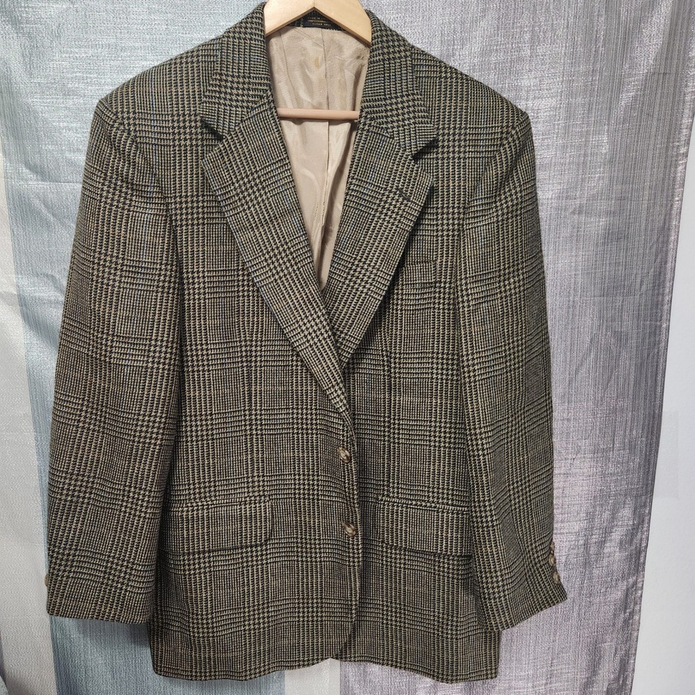 Vintage Oscar de la Renta 100% Wool Glen Plaid Houndstooth Blazer Sport Coat